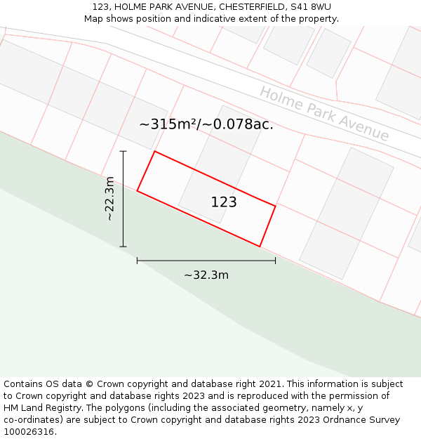 123, HOLME PARK AVENUE, CHESTERFIELD, S41 8WU: Plot and title map
