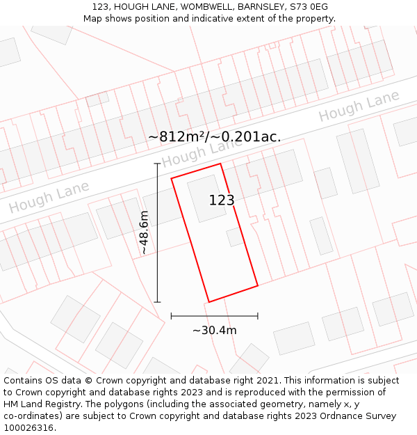 123, HOUGH LANE, WOMBWELL, BARNSLEY, S73 0EG: Plot and title map