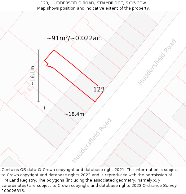 123, HUDDERSFIELD ROAD, STALYBRIDGE, SK15 3DW: Plot and title map