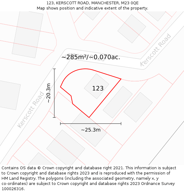 123, KERSCOTT ROAD, MANCHESTER, M23 0QE: Plot and title map