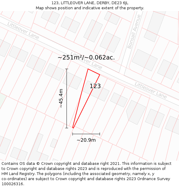 123, LITTLEOVER LANE, DERBY, DE23 6JL: Plot and title map