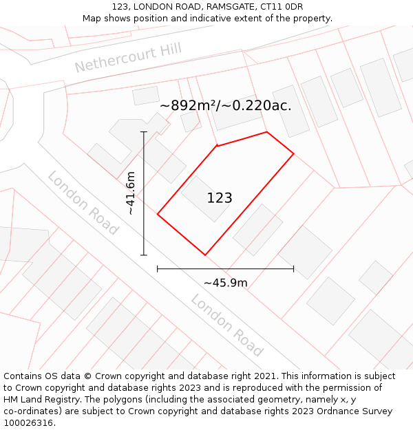 123, LONDON ROAD, RAMSGATE, CT11 0DR: Plot and title map