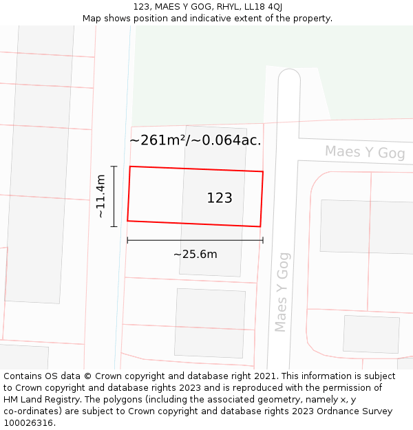 123, MAES Y GOG, RHYL, LL18 4QJ: Plot and title map