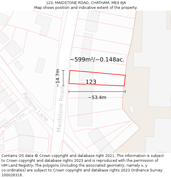 123, MAIDSTONE ROAD, CHATHAM, ME4 6JA: Plot and title map