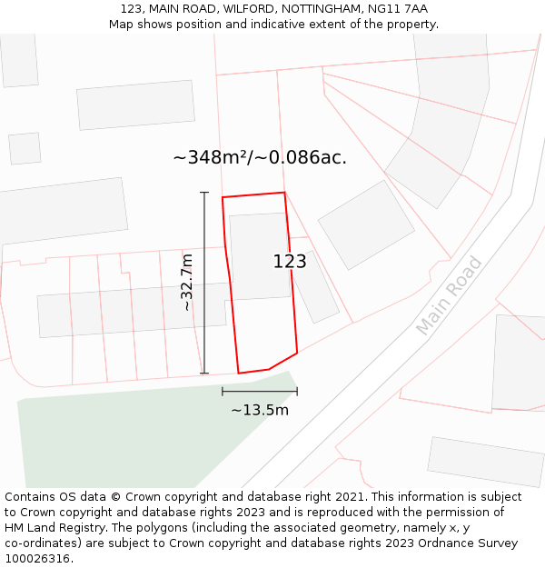 123, MAIN ROAD, WILFORD, NOTTINGHAM, NG11 7AA: Plot and title map