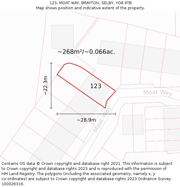 123, MOAT WAY, BRAYTON, SELBY, YO8 9TB: Plot and title map