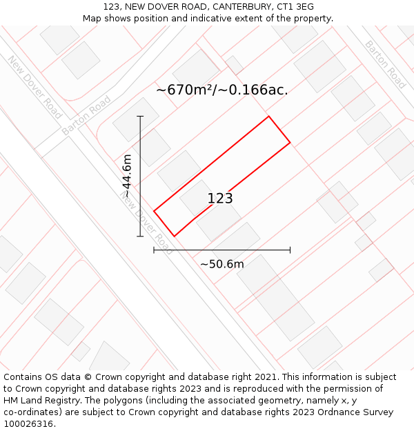 123, NEW DOVER ROAD, CANTERBURY, CT1 3EG: Plot and title map