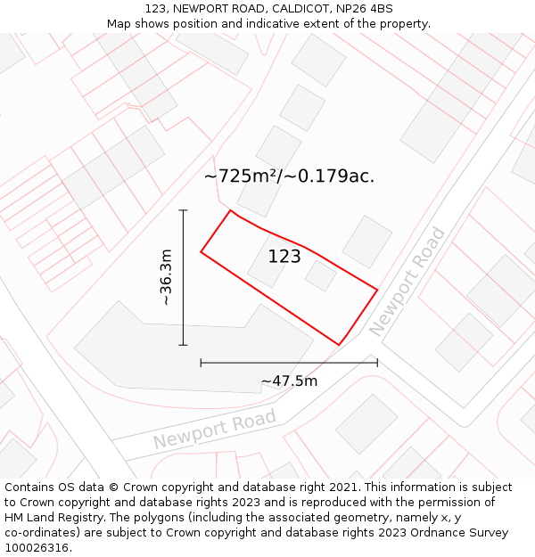 123, NEWPORT ROAD, CALDICOT, NP26 4BS: Plot and title map