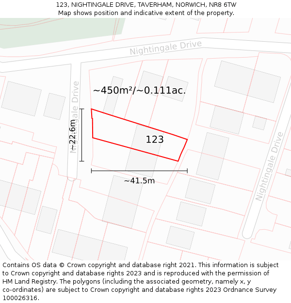 123, NIGHTINGALE DRIVE, TAVERHAM, NORWICH, NR8 6TW: Plot and title map