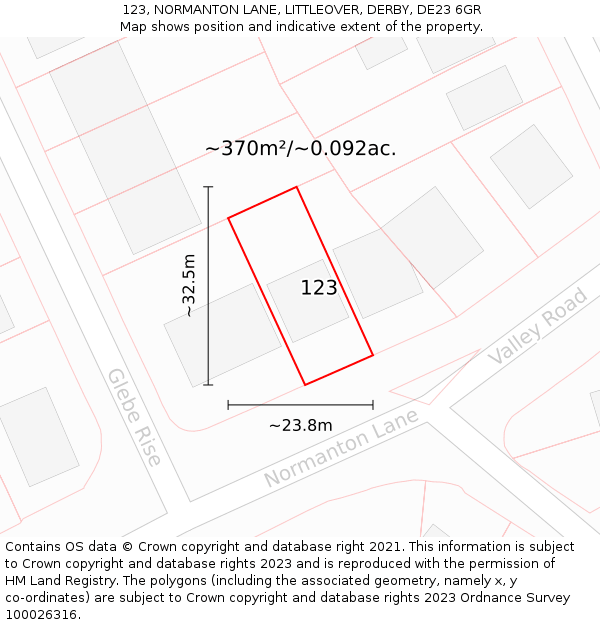 123, NORMANTON LANE, LITTLEOVER, DERBY, DE23 6GR: Plot and title map