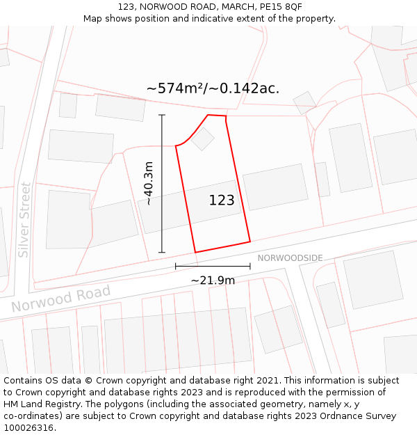 123, NORWOOD ROAD, MARCH, PE15 8QF: Plot and title map