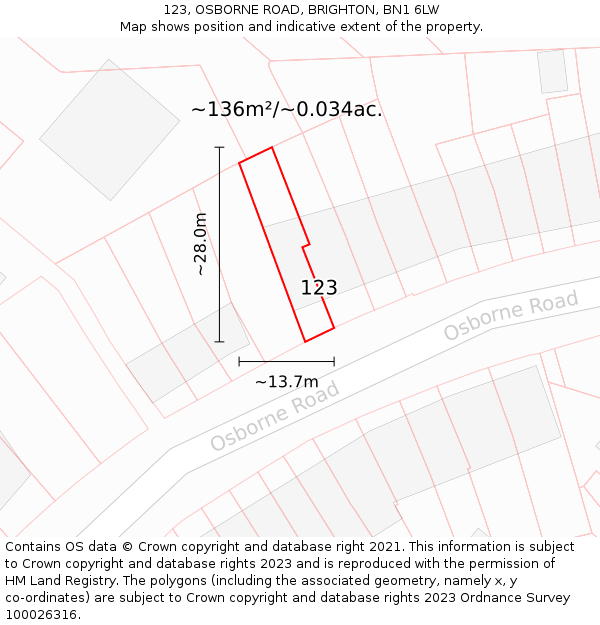 123, OSBORNE ROAD, BRIGHTON, BN1 6LW: Plot and title map