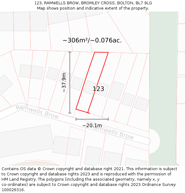 123, RAMWELLS BROW, BROMLEY CROSS, BOLTON, BL7 9LG: Plot and title map