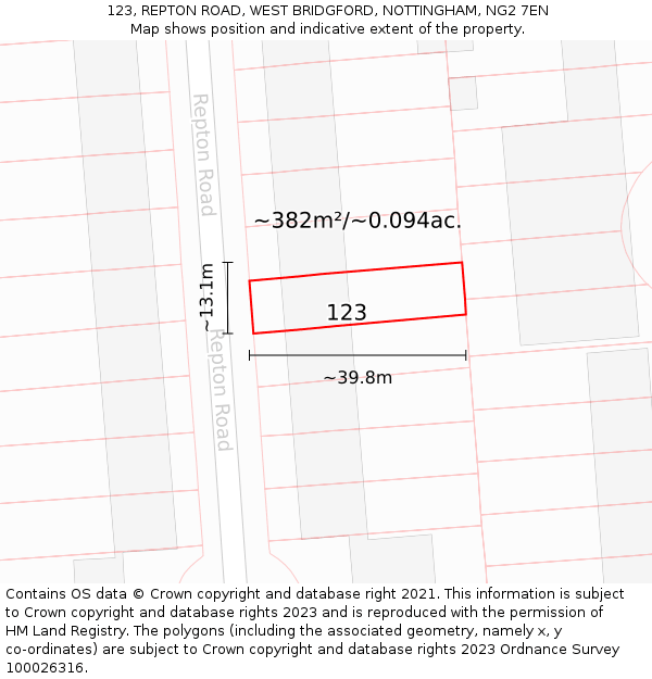 123, REPTON ROAD, WEST BRIDGFORD, NOTTINGHAM, NG2 7EN: Plot and title map