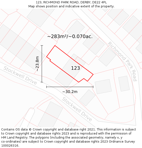 123, RICHMOND PARK ROAD, DERBY, DE22 4PL: Plot and title map