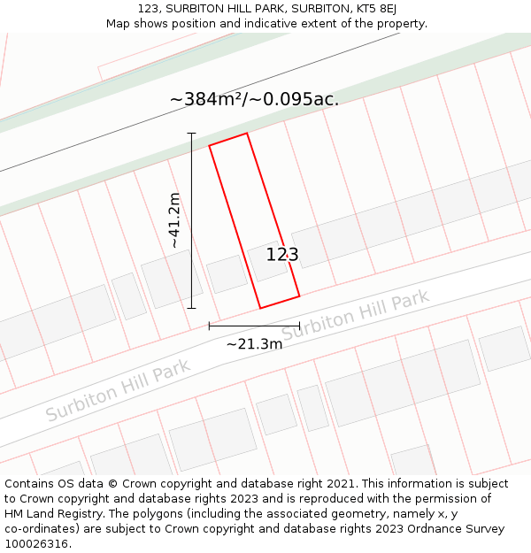 123, SURBITON HILL PARK, SURBITON, KT5 8EJ: Plot and title map