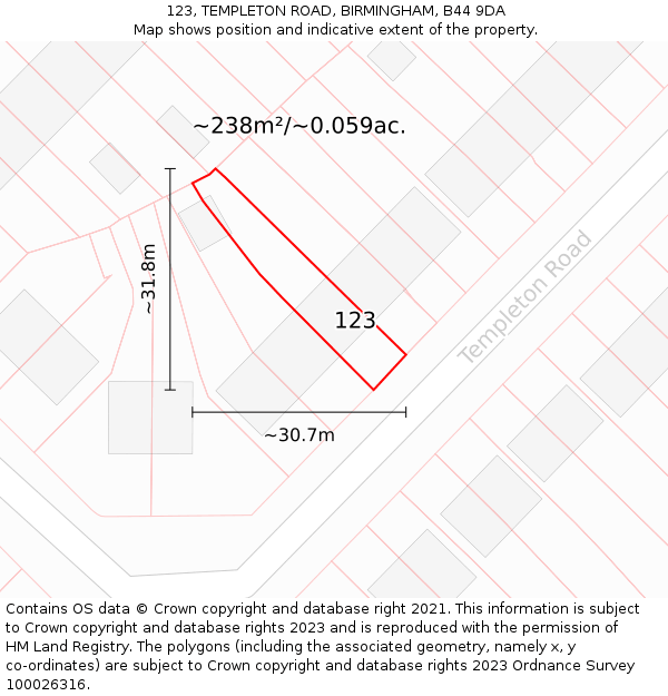 123, TEMPLETON ROAD, BIRMINGHAM, B44 9DA: Plot and title map