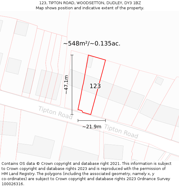 123, TIPTON ROAD, WOODSETTON, DUDLEY, DY3 1BZ: Plot and title map