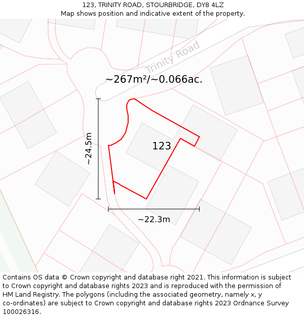 123, TRINITY ROAD, STOURBRIDGE, DY8 4LZ: Plot and title map