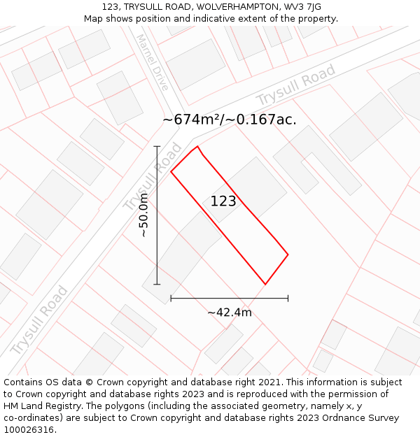 123, TRYSULL ROAD, WOLVERHAMPTON, WV3 7JG: Plot and title map