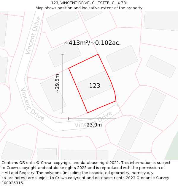 123, VINCENT DRIVE, CHESTER, CH4 7RL: Plot and title map