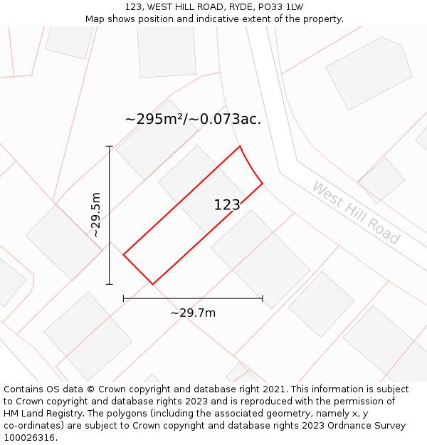 123, WEST HILL ROAD, RYDE, PO33 1LW: Plot and title map