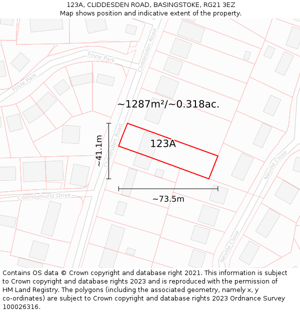 123A, CLIDDESDEN ROAD, BASINGSTOKE, RG21 3EZ: Plot and title map