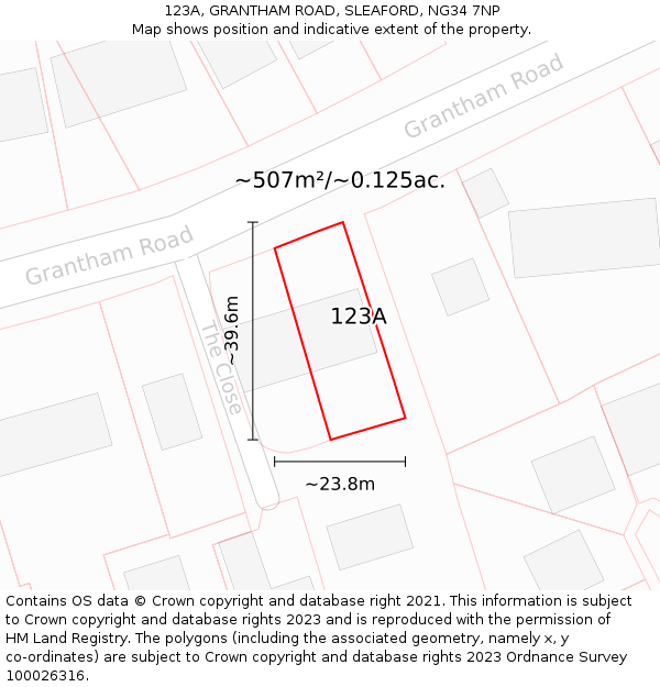 123A, GRANTHAM ROAD, SLEAFORD, NG34 7NP: Plot and title map