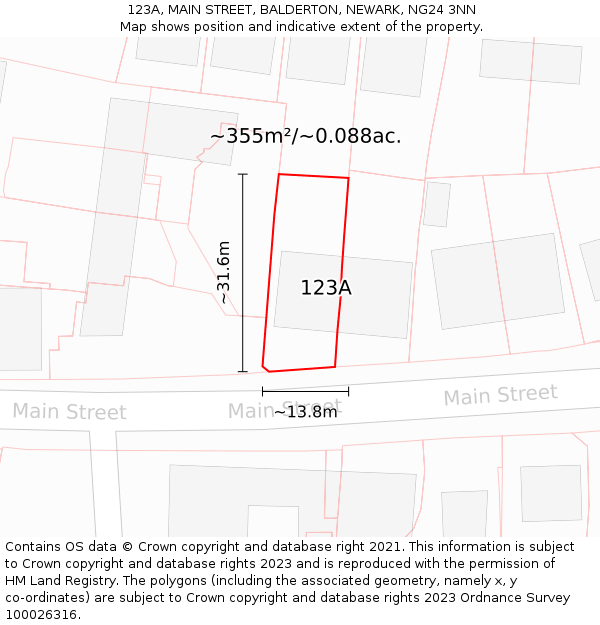 123A, MAIN STREET, BALDERTON, NEWARK, NG24 3NN: Plot and title map