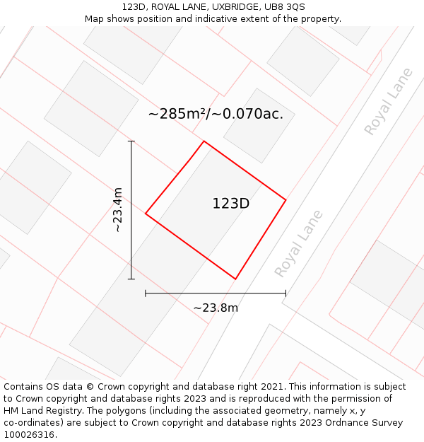 123D, ROYAL LANE, UXBRIDGE, UB8 3QS: Plot and title map