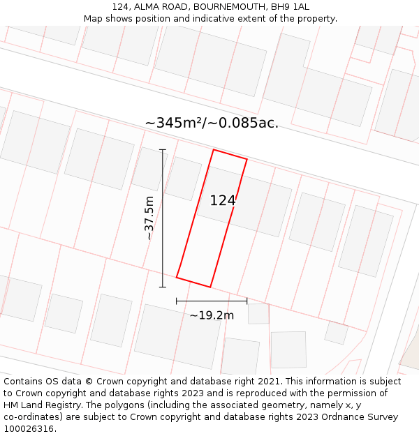 124, ALMA ROAD, BOURNEMOUTH, BH9 1AL: Plot and title map