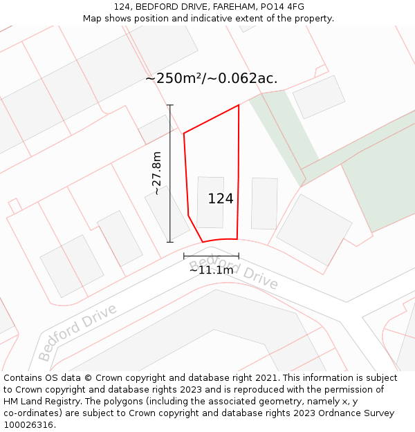 124, BEDFORD DRIVE, FAREHAM, PO14 4FG: Plot and title map