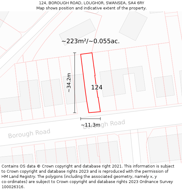 124, BOROUGH ROAD, LOUGHOR, SWANSEA, SA4 6RY: Plot and title map