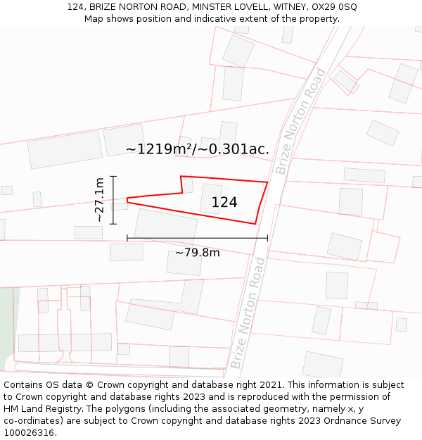 124, BRIZE NORTON ROAD, MINSTER LOVELL, WITNEY, OX29 0SQ: Plot and title map