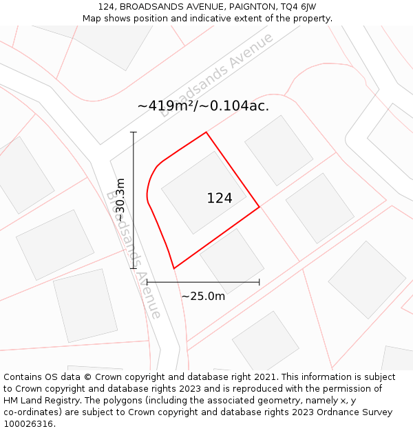 124, BROADSANDS AVENUE, PAIGNTON, TQ4 6JW: Plot and title map