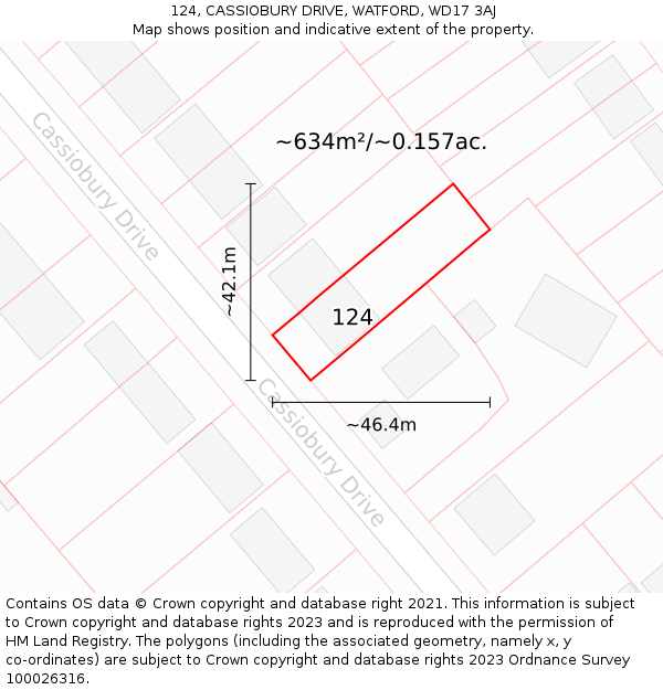 124, CASSIOBURY DRIVE, WATFORD, WD17 3AJ: Plot and title map