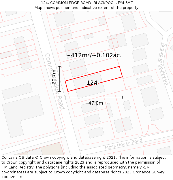 124, COMMON EDGE ROAD, BLACKPOOL, FY4 5AZ: Plot and title map