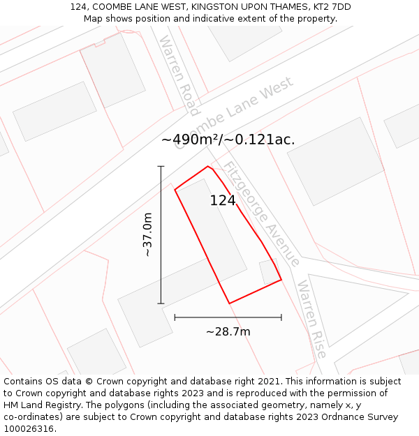 124, COOMBE LANE WEST, KINGSTON UPON THAMES, KT2 7DD: Plot and title map