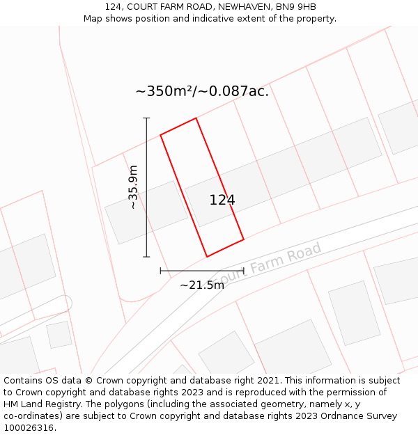 124, COURT FARM ROAD, NEWHAVEN, BN9 9HB: Plot and title map