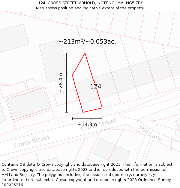 124, CROSS STREET, ARNOLD, NOTTINGHAM, NG5 7BY: Plot and title map