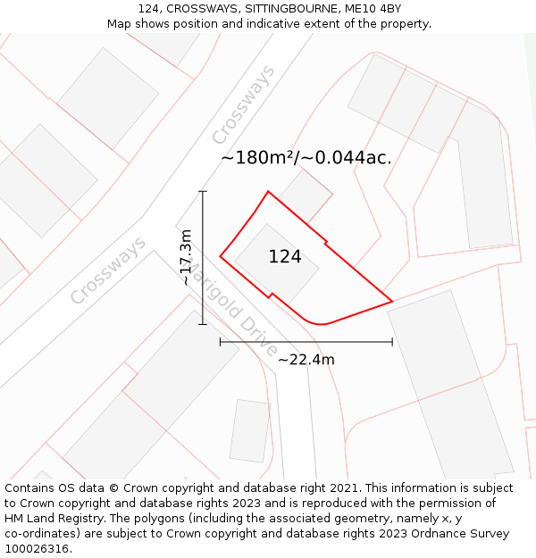 124, CROSSWAYS, SITTINGBOURNE, ME10 4BY: Plot and title map