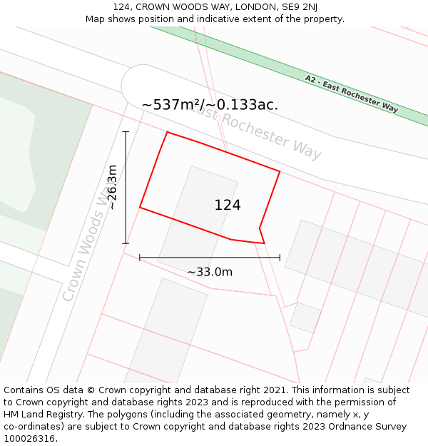 124, CROWN WOODS WAY, LONDON, SE9 2NJ: Plot and title map