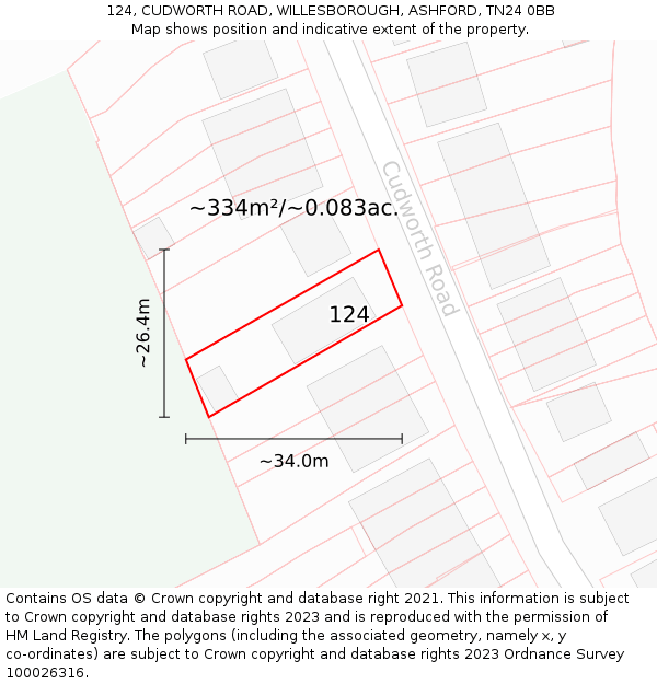 124, CUDWORTH ROAD, WILLESBOROUGH, ASHFORD, TN24 0BB: Plot and title map