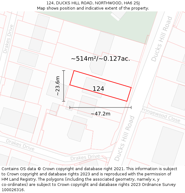 124, DUCKS HILL ROAD, NORTHWOOD, HA6 2SJ: Plot and title map