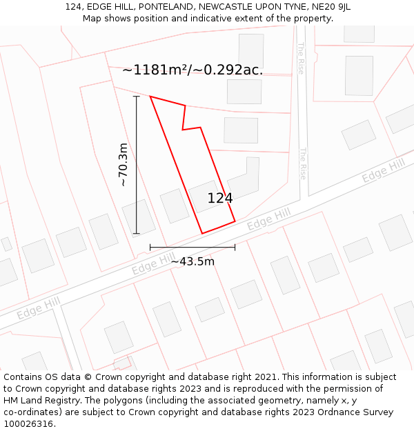 124, EDGE HILL, PONTELAND, NEWCASTLE UPON TYNE, NE20 9JL: Plot and title map