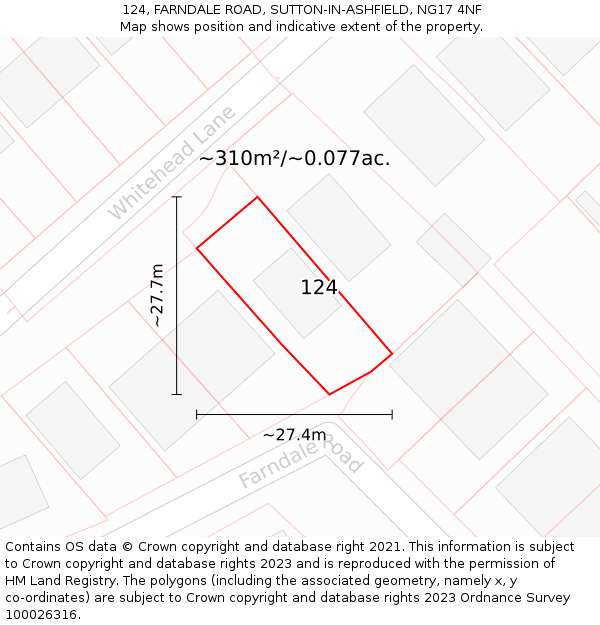 124, FARNDALE ROAD, SUTTON-IN-ASHFIELD, NG17 4NF: Plot and title map