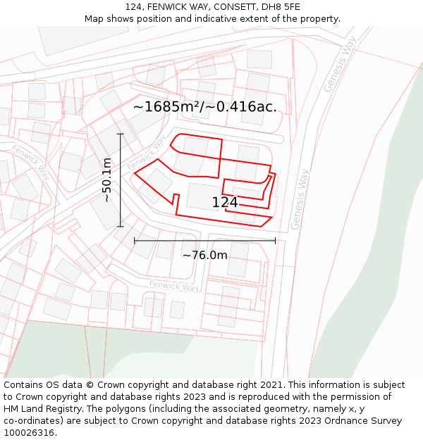 124, FENWICK WAY, CONSETT, DH8 5FE: Plot and title map