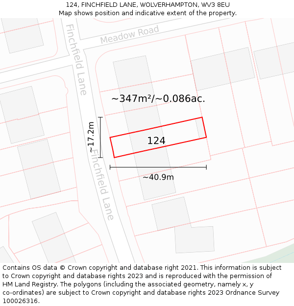 124, FINCHFIELD LANE, WOLVERHAMPTON, WV3 8EU: Plot and title map