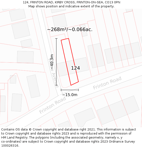 124, FRINTON ROAD, KIRBY CROSS, FRINTON-ON-SEA, CO13 0PN: Plot and title map
