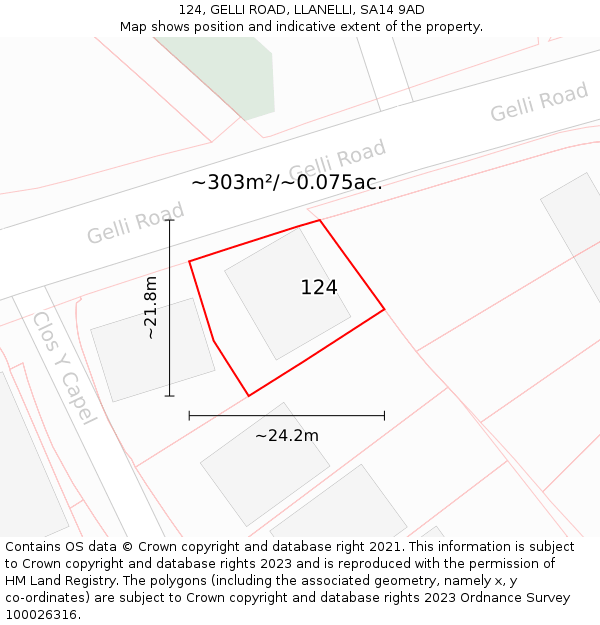 124, GELLI ROAD, LLANELLI, SA14 9AD: Plot and title map